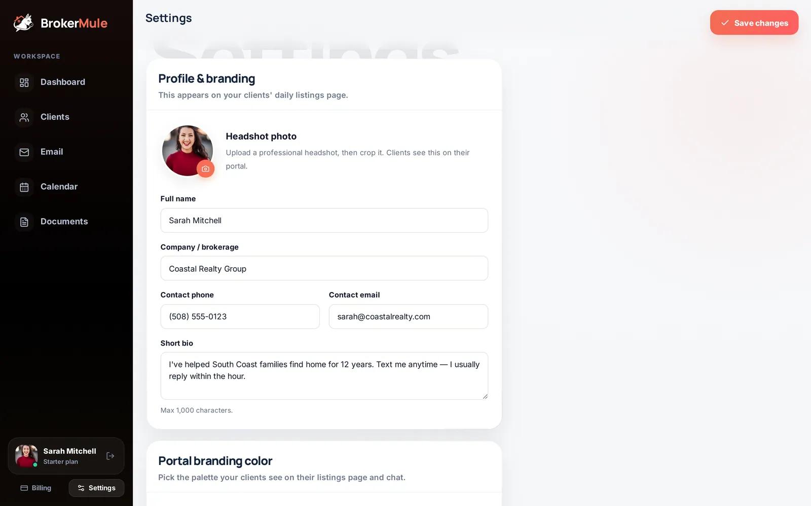 The BrokerMule settings page
